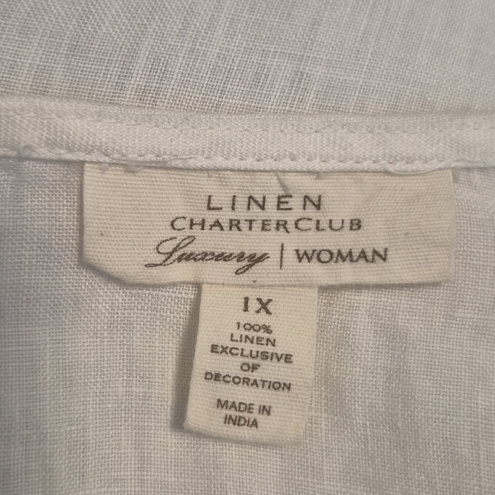 NWT Charter Club Linen Embroidered Top Women White 3/4 Sleeve Blouse 1X - Picture 14 of 15